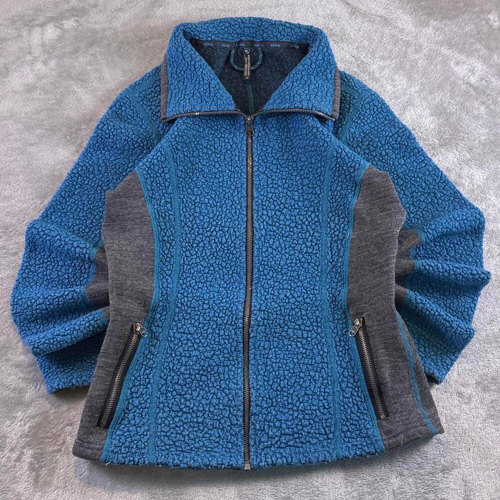 Kuhl Kozet Women’s Medium Blue Sherpa Fleece Wool Blend Zip-Up Jacket